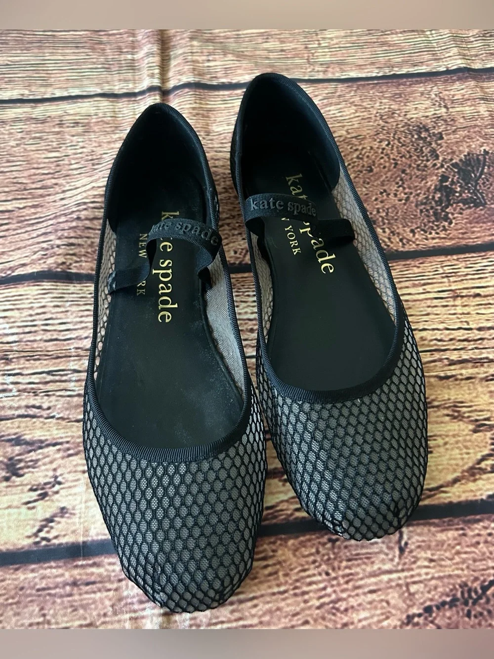 Kate Spade Riley Mesh Mary Jane Ballet Flats Black Fishnet Strap Size 8